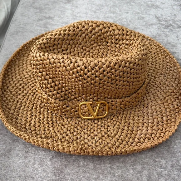 Valentino | Accessories | Valentino Tan Woven Hat With Gold  display picture 2